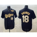 Los Angeles Dodgers #18 Yoshinobu Yamamoto Black Gold AmberGomez 2025 World Series Patch Limited Stitched Jersey