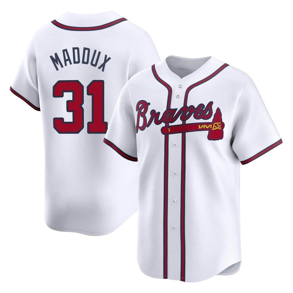 Atlanta Braves #31 Greg Maddux Player White AmberGomez Limited Home Game Stitched Jerseys