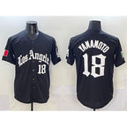 Los Angeles Dodgers #18 Yoshinobu Yamamoto Black AmberGomez Mexico 2025 LA Gothic Style With Fernando Patch Vapor Premier Limited Stitched Jersey
