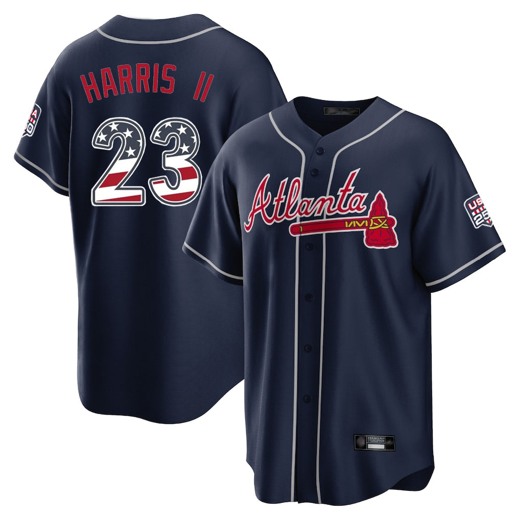 Atlanta Braves #23 Michael Harris II Player Navy AmberGomez USA 250 Fourth Of July Limited Home Game Stitched Jerseys