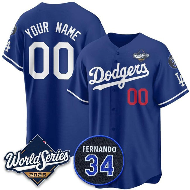 Custom Los Angeles Dodgers Active Player Royal AmberGomez 2025 World Series With No.34 Patch Limited Stitched Jersey