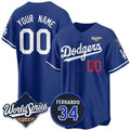 Custom Los Angeles Dodgers Active Player Royal AmberGomez 2025 World Series With No.34 Patch Limited Stitched Jersey