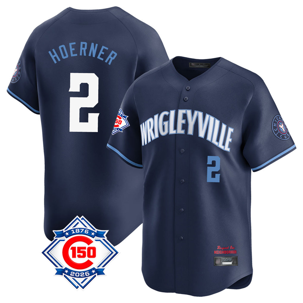 Chicago Cubs #2 Nico Hoerner Player Navy AmberGomez City Connect 150th Anniversary Limited Home Stitched Jerseys