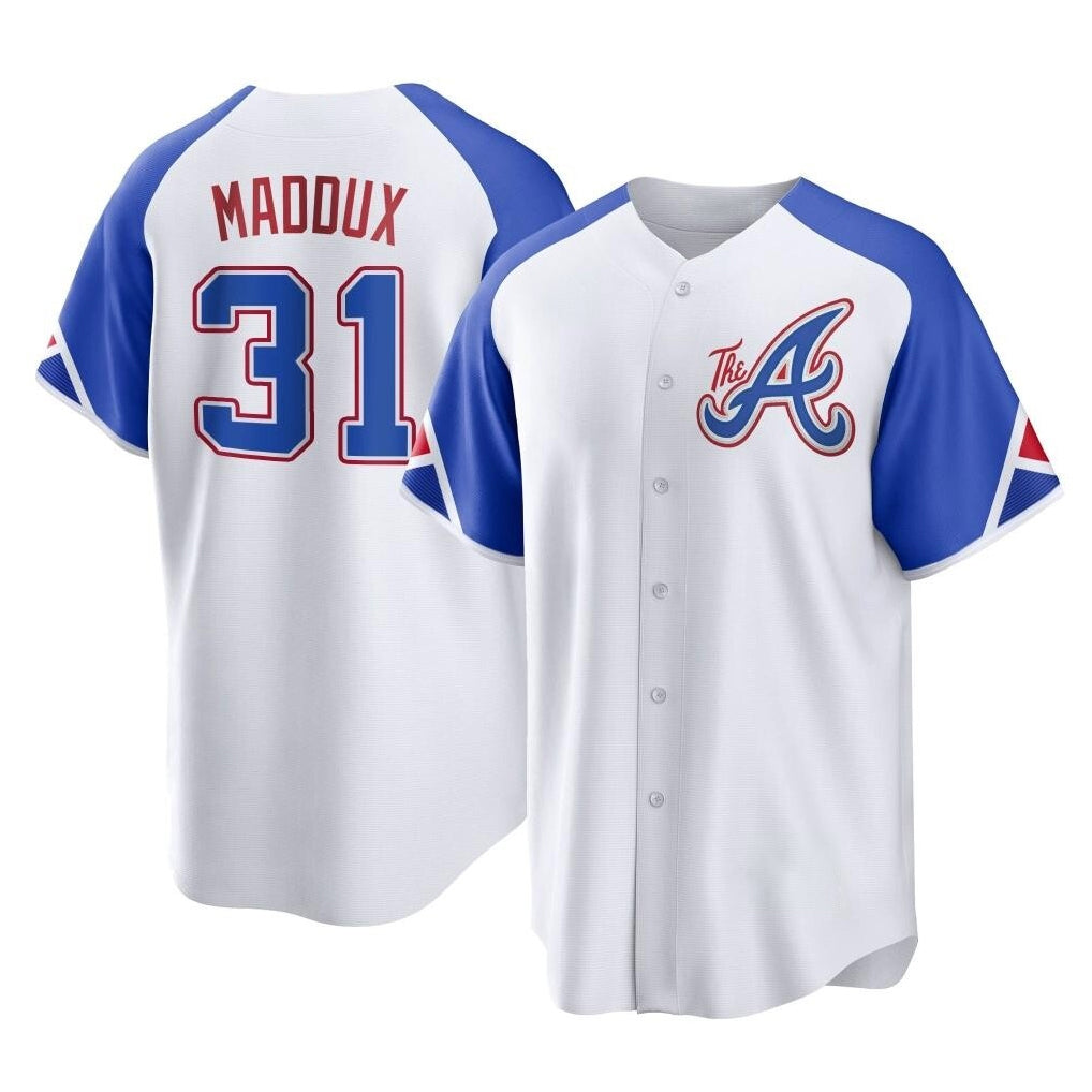 Atlanta Braves #31 Greg Maddux Player White AmberGomez City Connect Home Game Stitched Jerseys