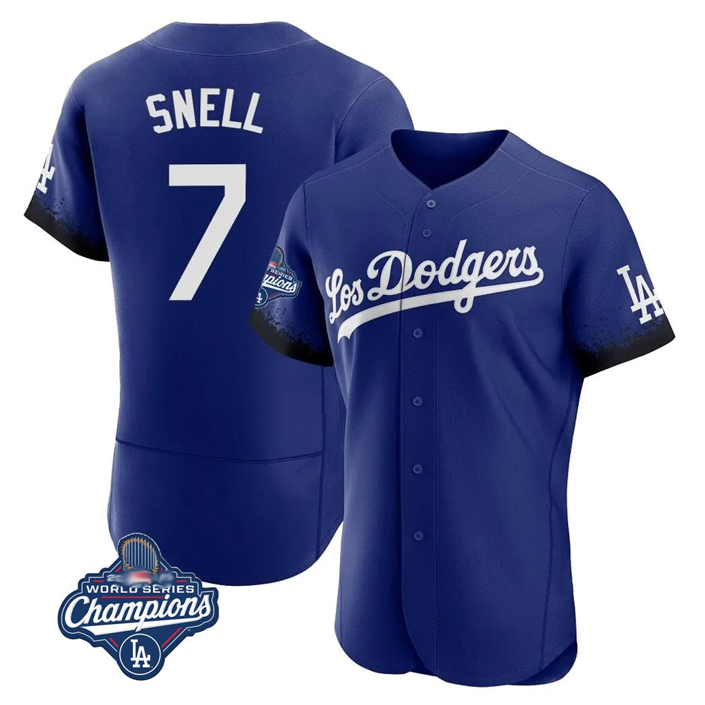 Los Angeles Dodgers #7 Blake Snell Player Royal AmberGomez City Connect Elite World Series Meet Home Stitched Jerseys
