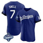 Los Angeles Dodgers #7 Blake Snell Player Royal AmberGomez City Connect Elite World Series Meet Home Stitched Jerseys