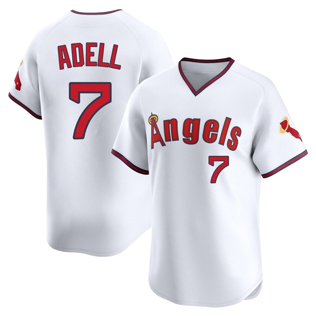 Los Angeles Angels #7 Jo Adell Player White AmberGomez T-shirt Home Limited Stitched Jerseys
