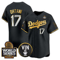 Los Angeles Dodgers #17 Shohei Ohtani Black Gold AmberGomez 2024 World Series Vin & Kobe Patch Limited Stitched Jersey