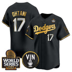 Los Angeles Dodgers #17 Shohei Ohtani Black Gold AmberGomez 2024 World Series Vin & Kobe Patch Limited Stitched Jersey