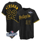 Los Angeles Dodgers #22 Clayton Kershaw Player Black AmberGomez World Series Snake Skin City Game Home Stitched Jerseys