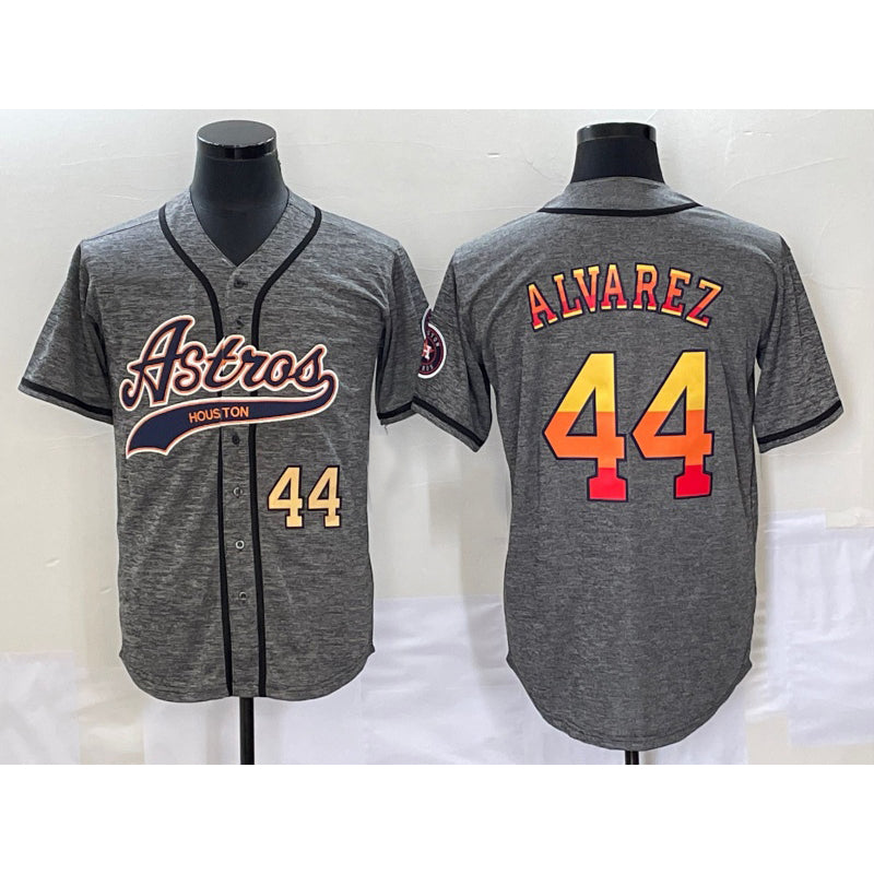 Houston Astros #44 Yordan Alvarez Number Grey AmberGomez Gridiron Cool Base Stitched Jersey