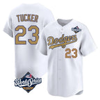 Los Angeles Dodgers #23 Kyle Tucker Player White Gold AmberGomez World Series Collection Limited Home Stitched Jerseys
