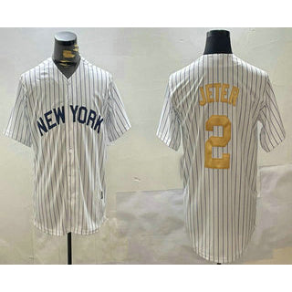 New York Yankees #2 Derek Jeter White AmberGomez Pinstripe Name Fashion Cool Base Jersey