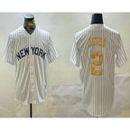 New York Yankees #2 Derek Jeter White AmberGomez Pinstripe Name Fashion Cool Base Jersey