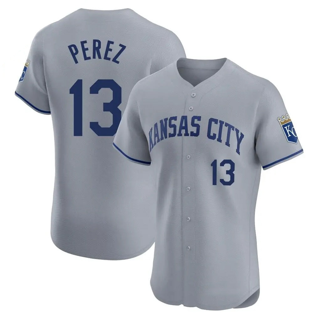 Kansas City Royals #13 Salvador Perez Player Gray AmberGomez Limited Elite Home Stitched Jerseys