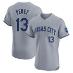 Kansas City Royals #13 Salvador Perez Player Gray AmberGomez Limited Elite Home Stitched Jerseys