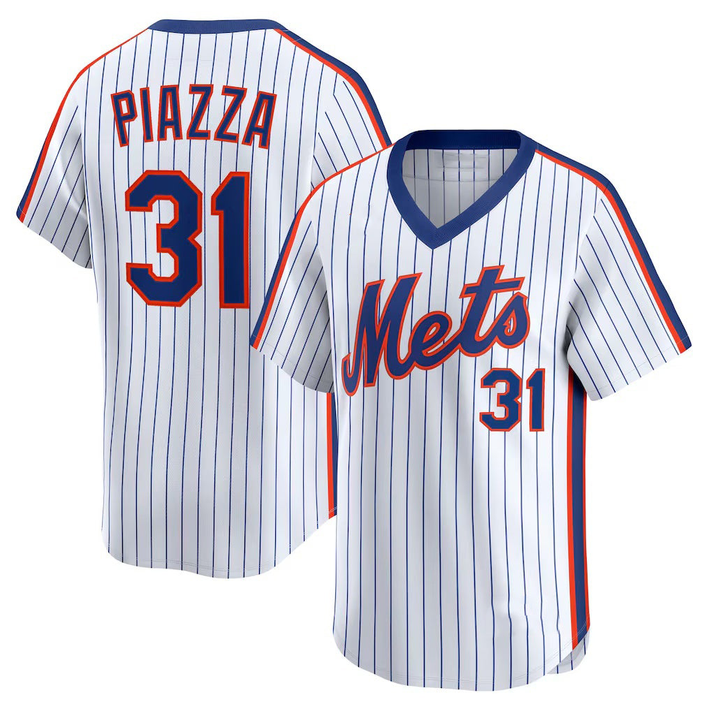 New York Mets #31 Mike Piazza White AmberGomez Throwback Cooperstown Collection Limited Jersey