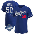 Los Angeles Dodgers #50 Mookie Betts Player Royal AmberGomez World Series Meet Limited Elite Home Stitched Jerseys