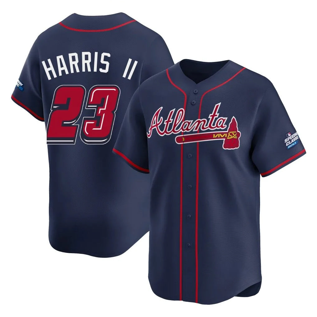 Atlanta Braves #23 Michael Harris II Player Navy AmberGomez 2025 Speedway Classic Home Game Stitched Jerseys