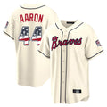 Atlanta Braves #44 Hank Aaron Player Cream AmberGomez USA 250 Fourth Of July Limited Home Game Stitched Jerseys