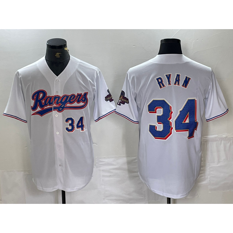 Texas Rangers #34 Nolan Ryan Number White AmberGomez 2024 Gold Collection Limited Cool Base Jerseys