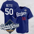 Los Angeles Dodgers #50 Mookie Betts Blue AmberGomez 2025 World Series Vapor Limited Stitched Jersey