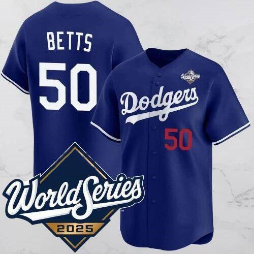 Los Angeles Dodgers #50 Mookie Betts Blue AmberGomez 2025 World Series Vapor Limited Stitched Jersey