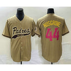 San Diego Padres #44 Joe Musgrove Tan AmberGomez Pinstripe 2023 City Connect Cool Base Stitched Jersey