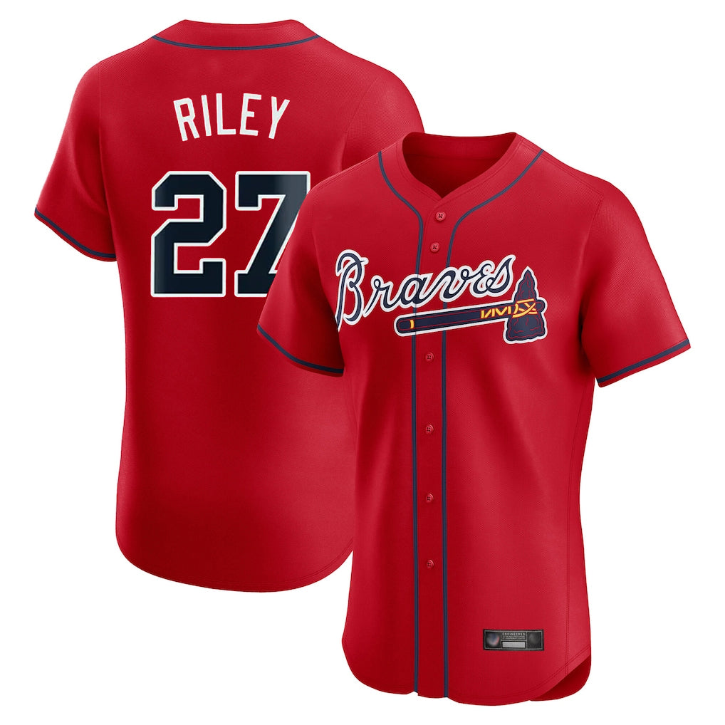 Atlanta Braves #27 Austin Riley Player Red AmberGomez Limited Elite Home Game Stitched Jerseys