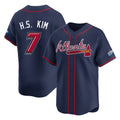 Atlanta Braves #7 Ha-Seong Kim Player Navy AmberGomez 2025 Speedway Classic Home Game Stitched Jerseys