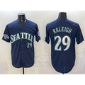 Seattle Mariners #29 Cal Raleigh Navy AmberGomez With 2025 AL West Division Champions Patch Limited Stitched jersey