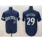 Seattle Mariners #29 Cal Raleigh Navy AmberGomez With 2025 AL West Division Champions Patch Limited Stitched jersey