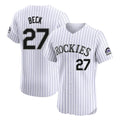 Colorado Rockies #27 Jordan Beck Player White AmberGomez Limited Elite Home Stitched Jerseys