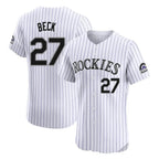 Colorado Rockies #27 Jordan Beck Player White AmberGomez Limited Elite Home Stitched Jerseys