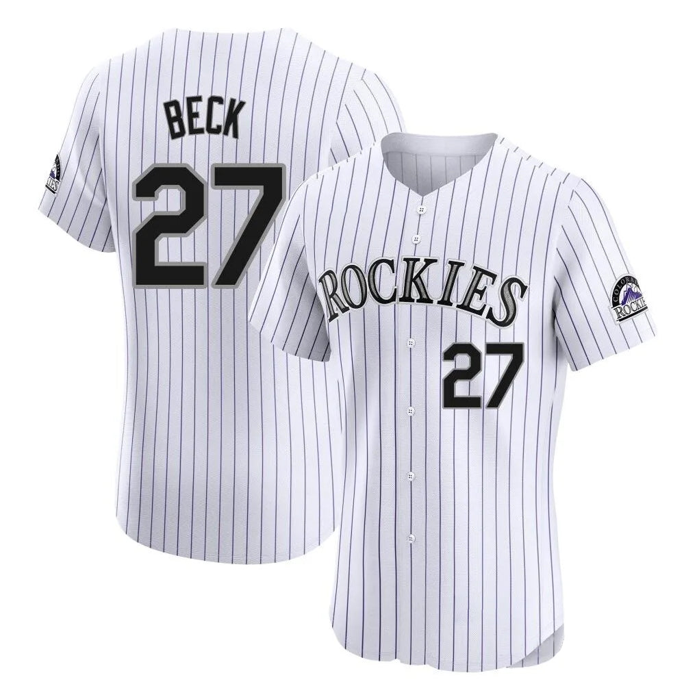 Colorado Rockies #27 Jordan Beck Player White AmberGomez Limited Elite Home Stitched Jerseys