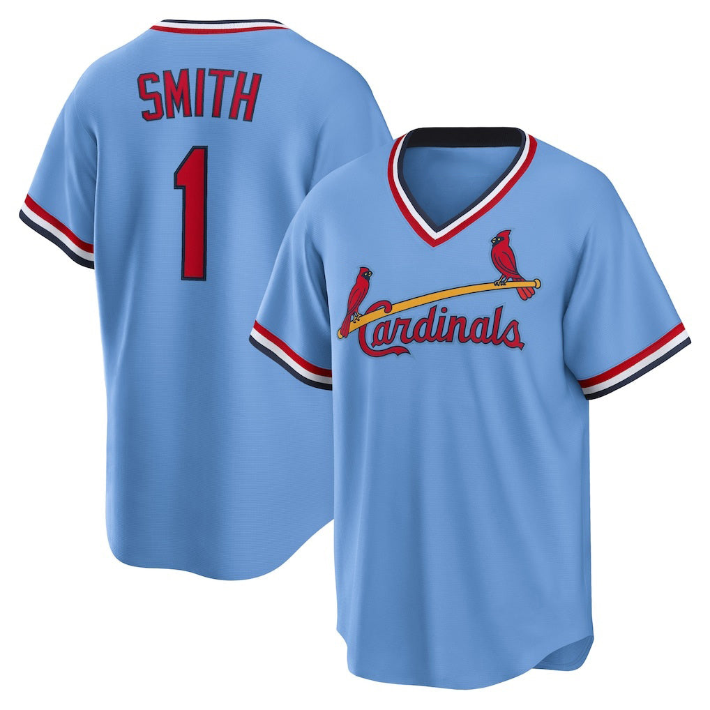St. Louis Cardinals #1 Ozzie Smith Light Blue AmberGomez Road Cooperstown Collection Player Jersey