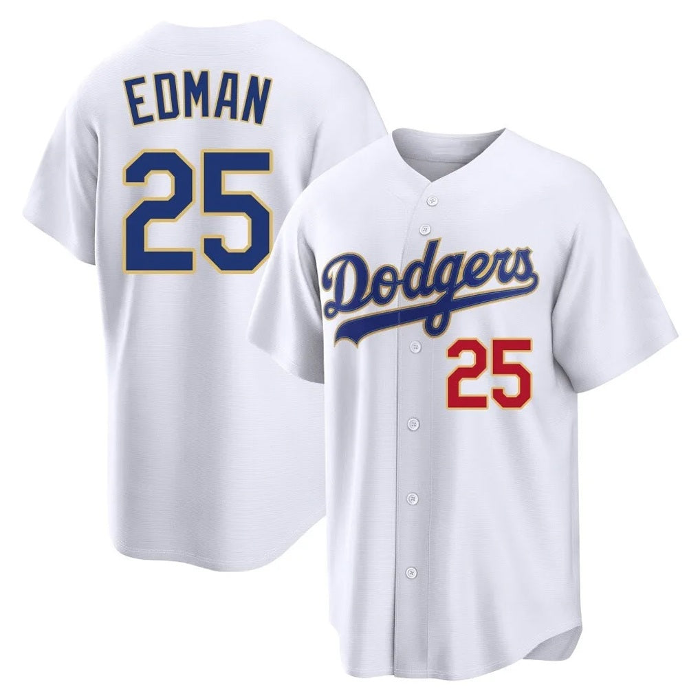 Los Angeles Dodgers #25 Tommy Edman Player Gold White AmberGomez 2026 Collection Stadium Limited Stitched Jerseys
