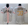Houston Astros #30 Kyle Tucker 2023 White Gold AmberGomez World Serise Champions Patch Flex Base Stitched Jersey