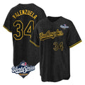 Los Angeles Dodgers #34 Fernando Valenzuela Player Black AmberGomez World Series Snake Skin City Game Home Stitched Jerseys