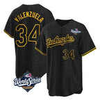 Los Angeles Dodgers #34 Fernando Valenzuela Player Black AmberGomez World Series Snake Skin City Game Home Stitched Jerseys