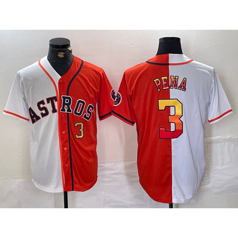 Houston Astros #3 Jeremy Pena Number White Orange AmberGomez Split Stitched Jersey 2