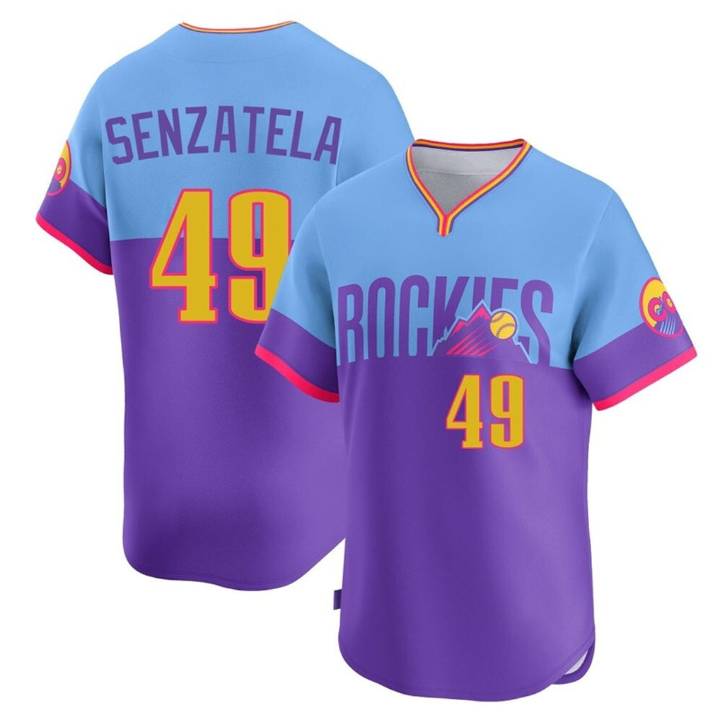 Colorado Rockies #49 Antonio Senzatela Player Purple-Light Blue AmberGomez City Connect Limited Home T-shirt Stitched Jerseys