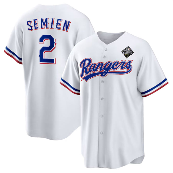 Texas Rangers #2 Marcus Semien 2023 White AmberGomez World Series Stitched Jersey