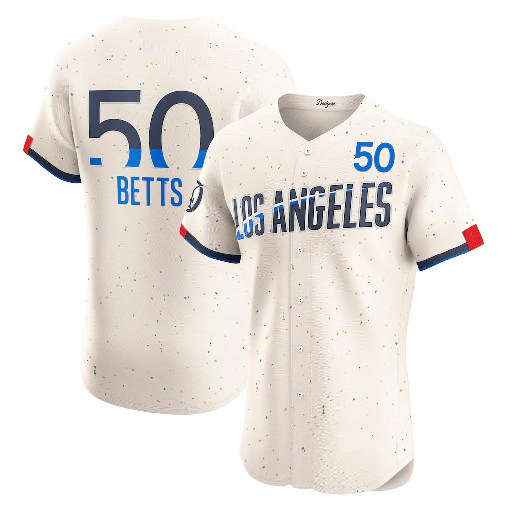 Los Angeles Dodgers #50 Mookie Betts Cream AmberGomez City Connect Elite Jersey