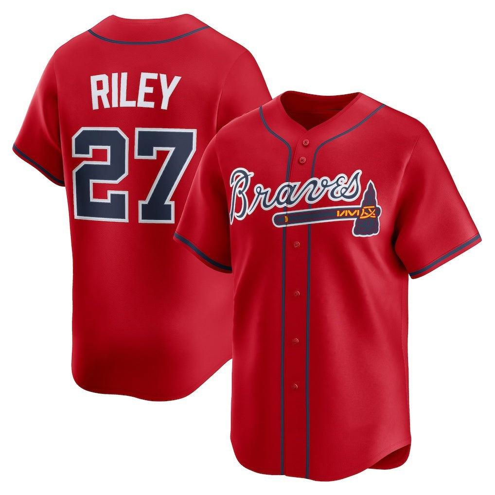Atlanta Braves #27 Austin Riley Red AmberGomez Alternate Limited Player Jersey
