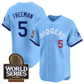 Los Angeles Dodgers #5 Freddie Freeman Blue AmberGomez With 2024 World Series Patch Vapor Premier Limited Stitched Jersey