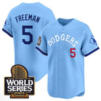 Los Angeles Dodgers #5 Freddie Freeman Blue AmberGomez With 2024 World Series Patch Vapor Premier Limited Stitched Jersey