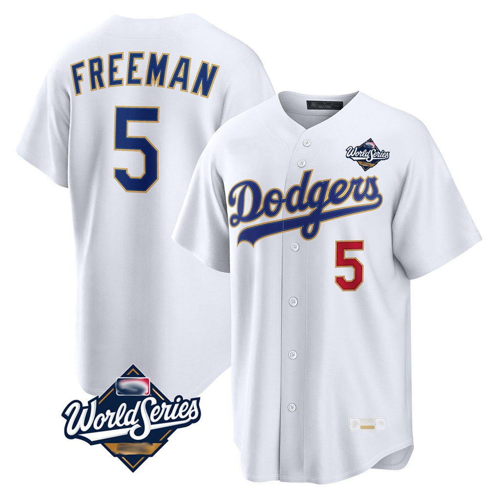 Los Angeles Dodgers #5 Freddie Freeman Player Gold White AmberGomez World Series 2026 Collection Stadium Limited Stitched Jerseys