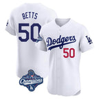 Los Angeles Dodgers #50 Mookie Betts Player White AmberGomez World Series Meet Limited Elite Home Stitched Jerseys