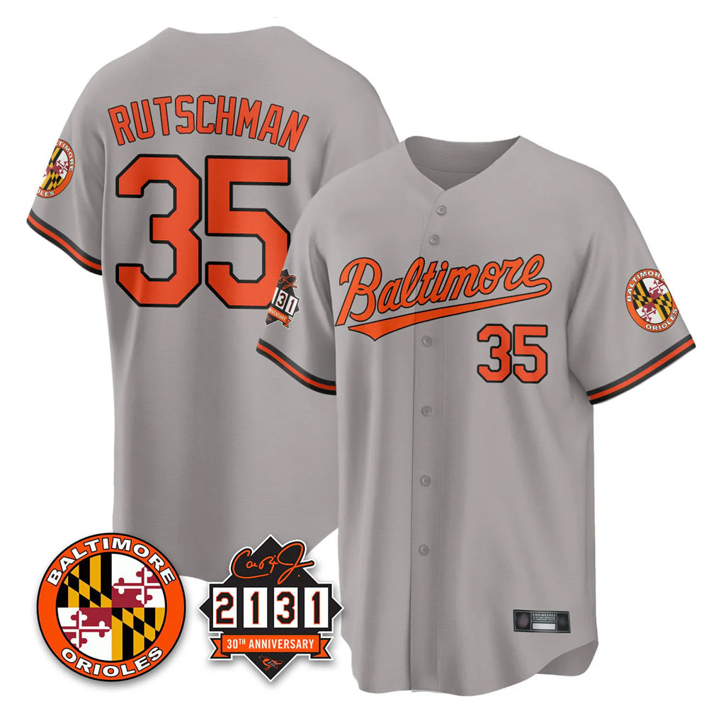 Baltimore Orioles #35 Adley Rutschman Player Gray AmberGomez 30th Anniversary of 2131 Home Game Stitched Jerseys